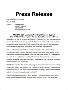 Article - ARKRAY USA Launches New Oral Wellness System. Sillha Oral Wellness System. ARKRAY USA, Inc.